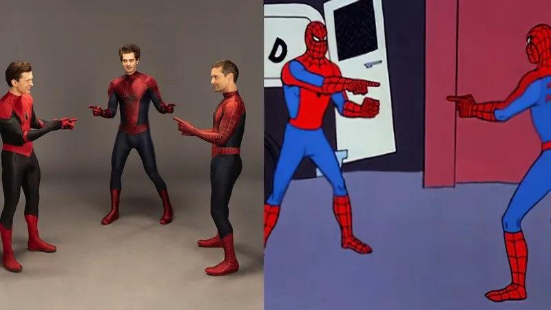 The iconic spiderman pointing at spiderman meme
