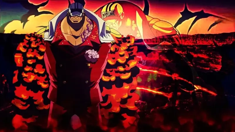 Akainu magma attacks scorch the battlefield