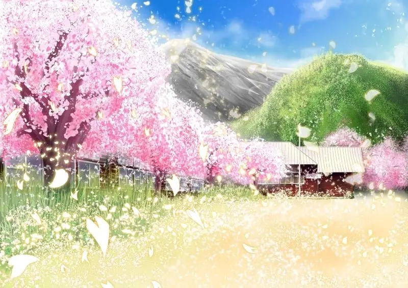 Relax with anime landscape images of glowing anime landscape sunset skies