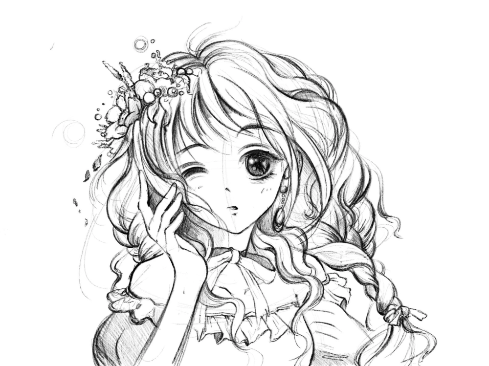 Monochrome anime girl in black and white anime images