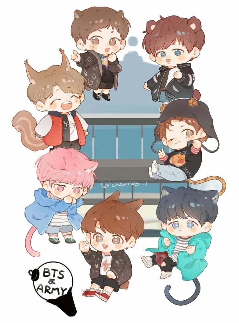 BTS chibi anime looks lively and cheerful