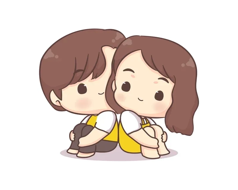 True love romantic chibi cute couple cartoon