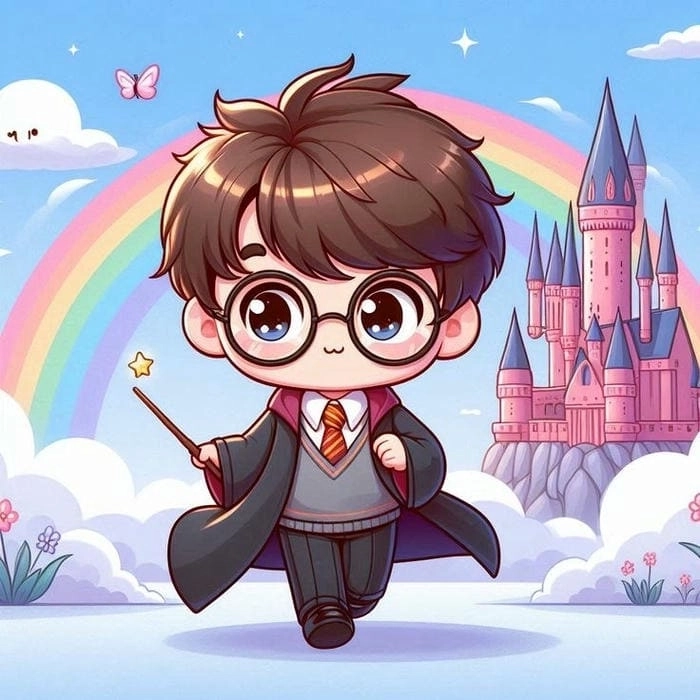 Harry Potter chibi background adds whimsical vibes