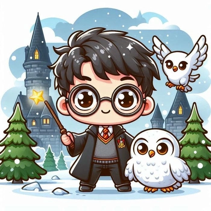 Chibi Harry Potter artwork shows charming wizard