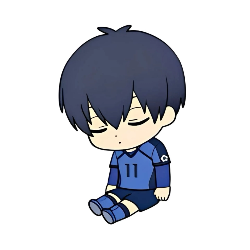 Chibi Isagi glowing with soccer spirit