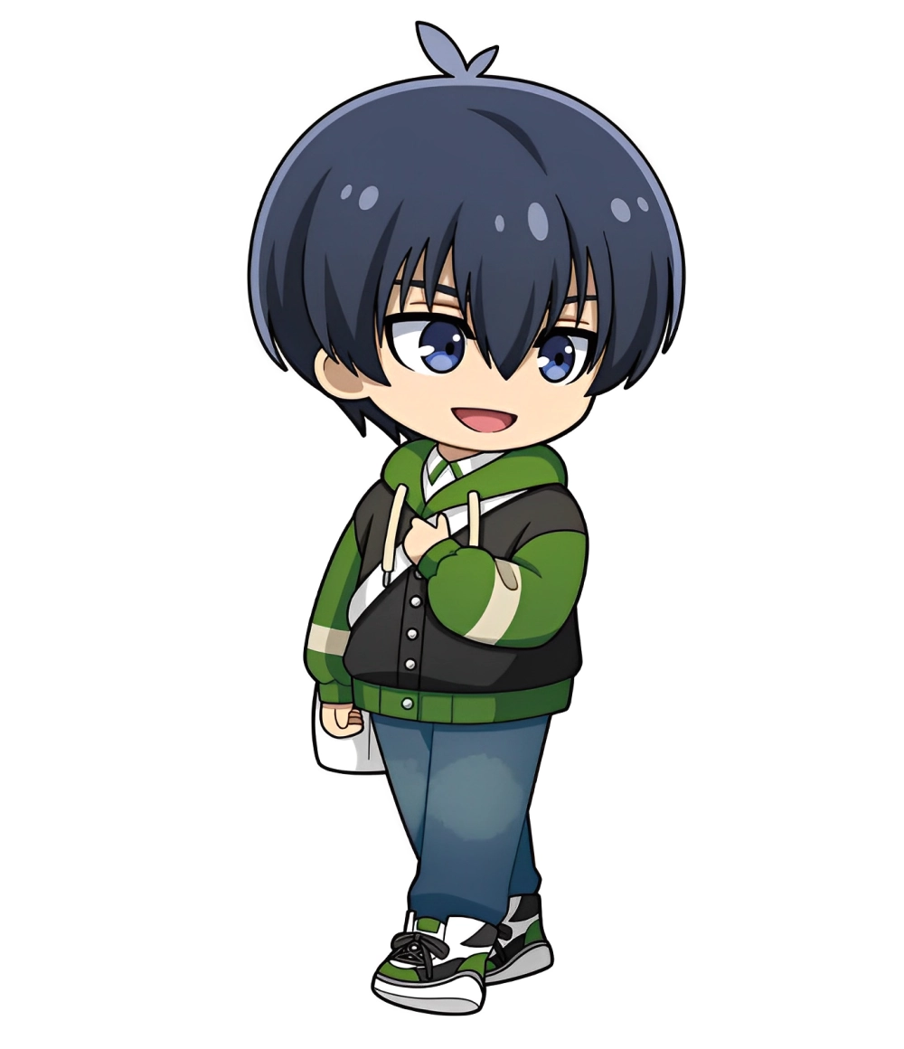 Isagi Yoichi chibi bursting with energy