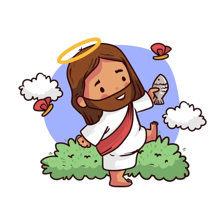 Kawaii chibi Jesus glows with adorable spirit