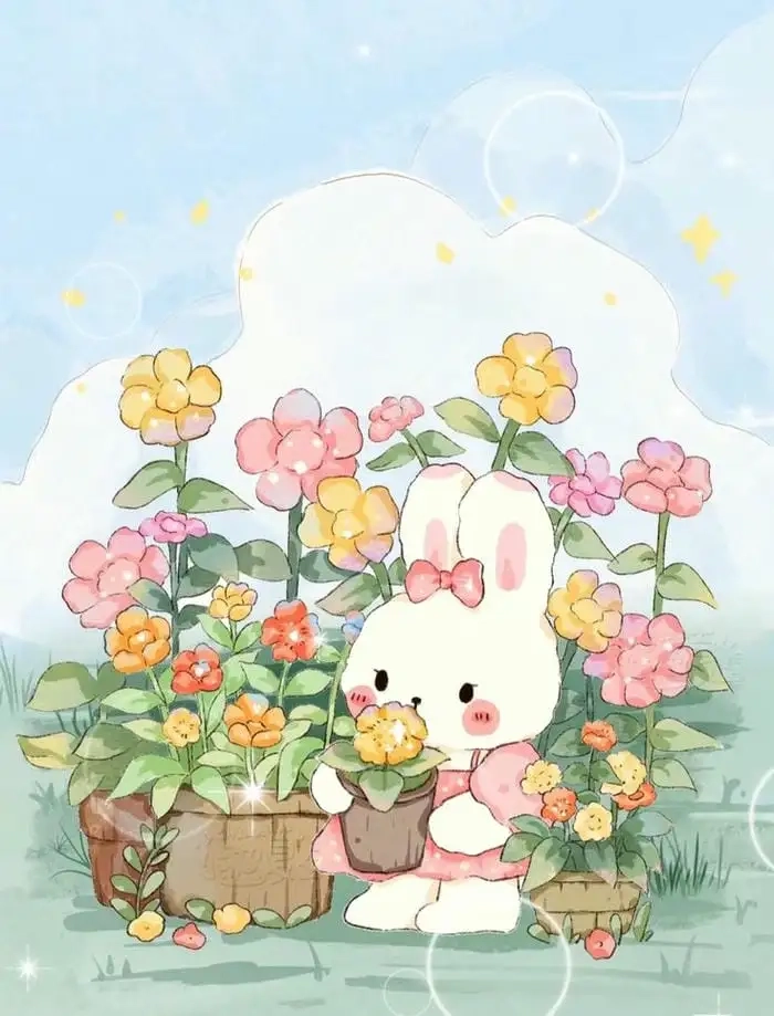 Chibi rabbit digital art glowing in sweet style