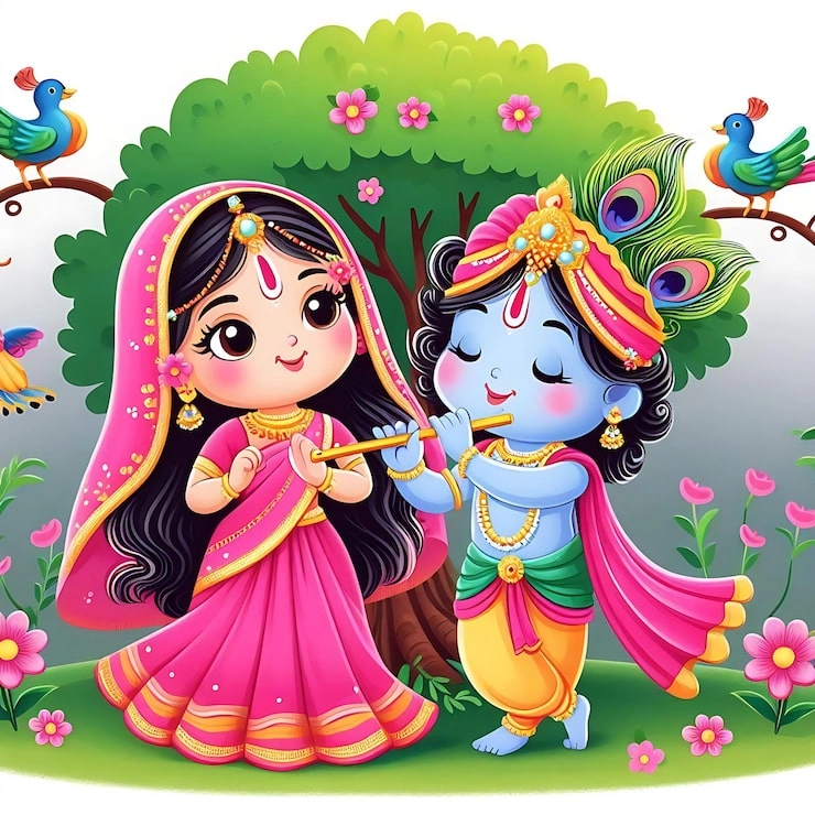 Radha Krishna chibi wallpaper bright and holy