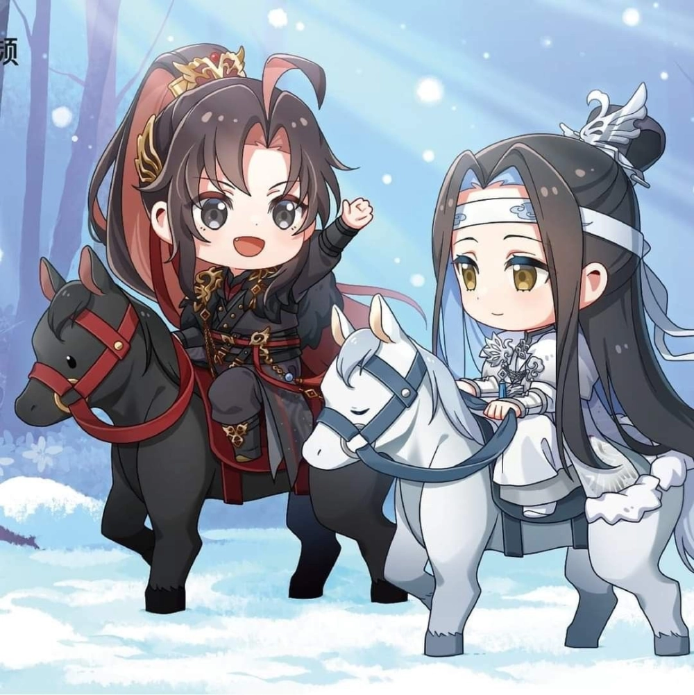 Chibi Wangxian glowing with pure sweetness