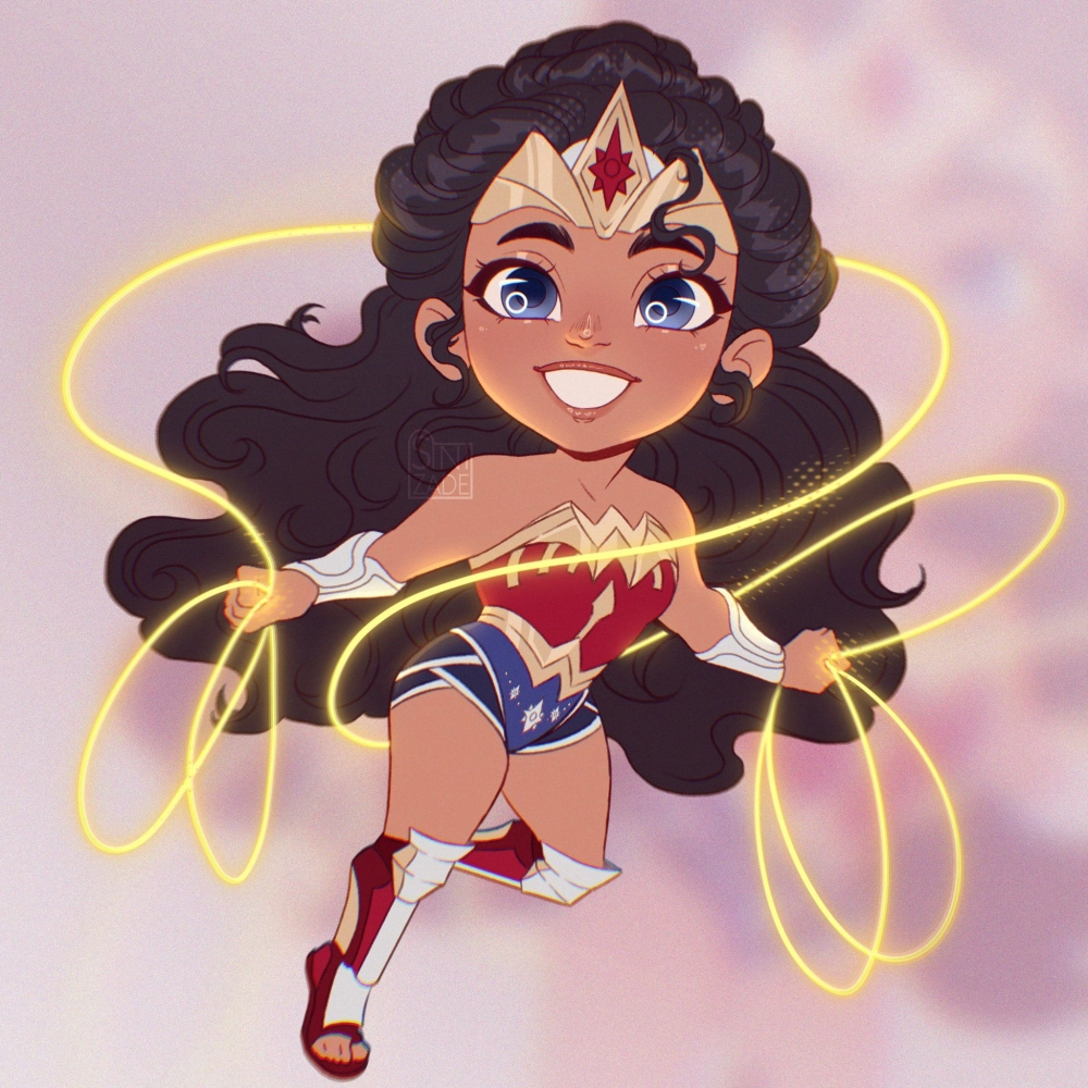 Chibi Wonder Woman background lights screens softly