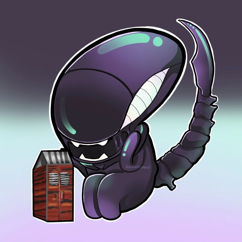 Xenomorph art blending terror with kawaii style