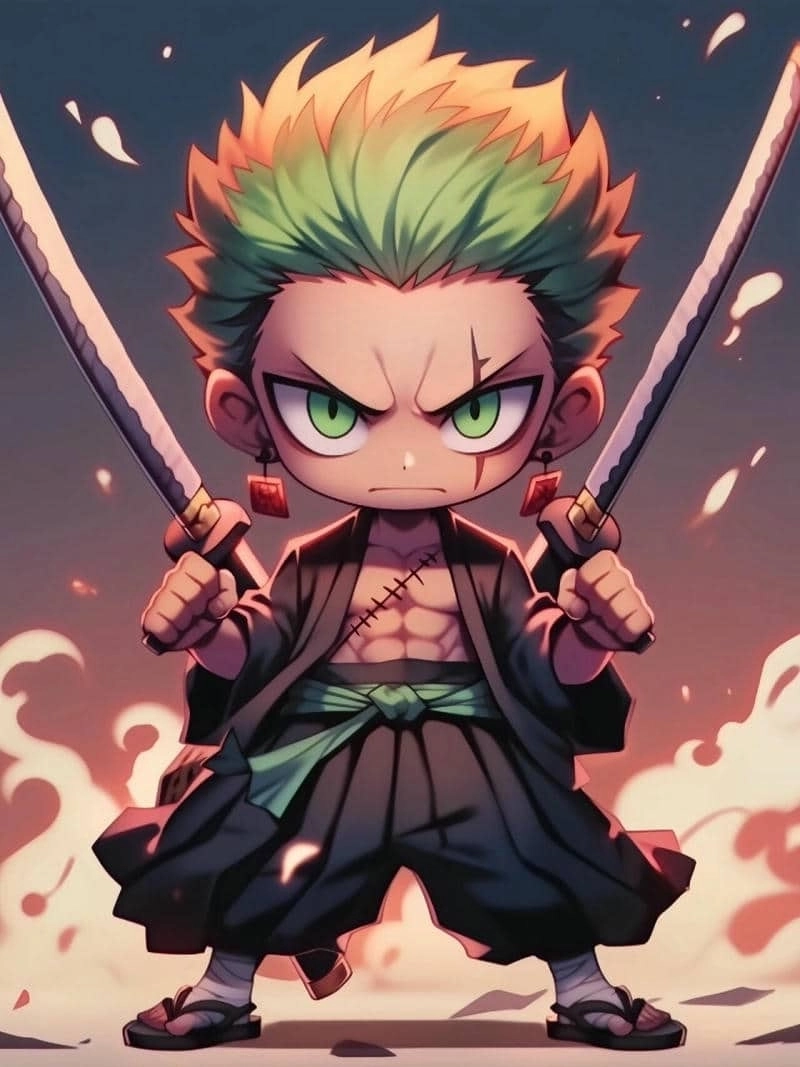 Powerful presence roars in Roronoa Zoro chibi