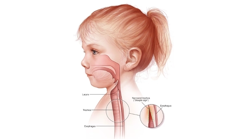 A child with a distinctive and harsh croup cough