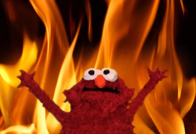 The triumphant elmo rise meme format