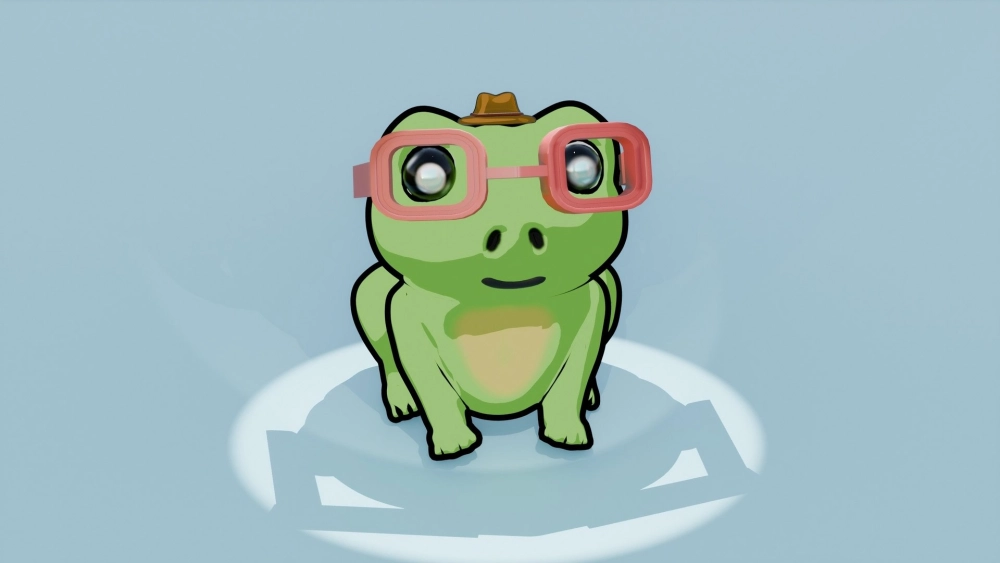 Chibi frog art glowing with soft charm