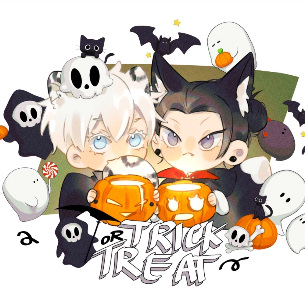 Gojo and Geto chibi glowing with charm