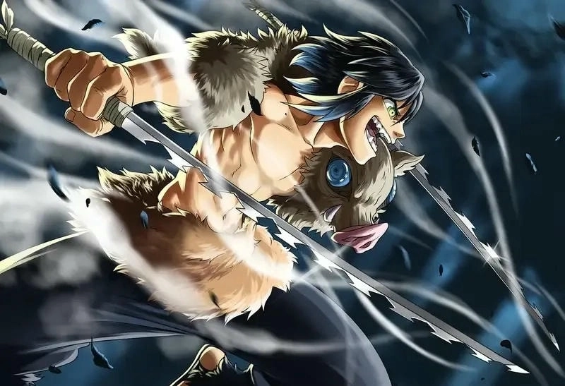 Hashibira Inosuke showing his wild fighting style