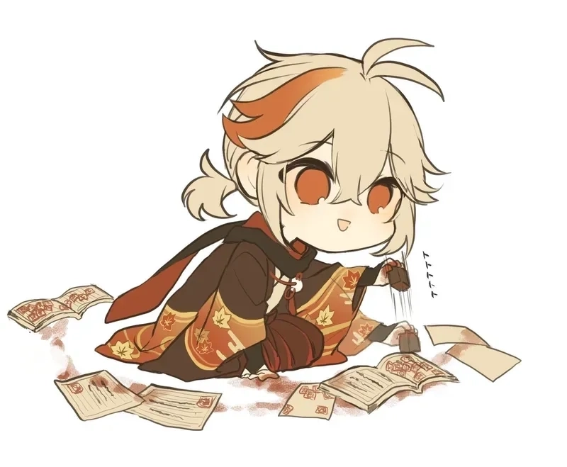 Kazuha chibi art shines with gentle colors