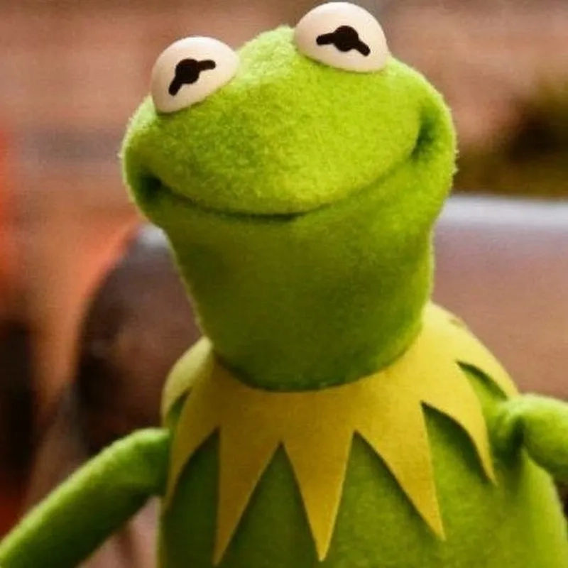 A close-up of the kermit drinking tea meme