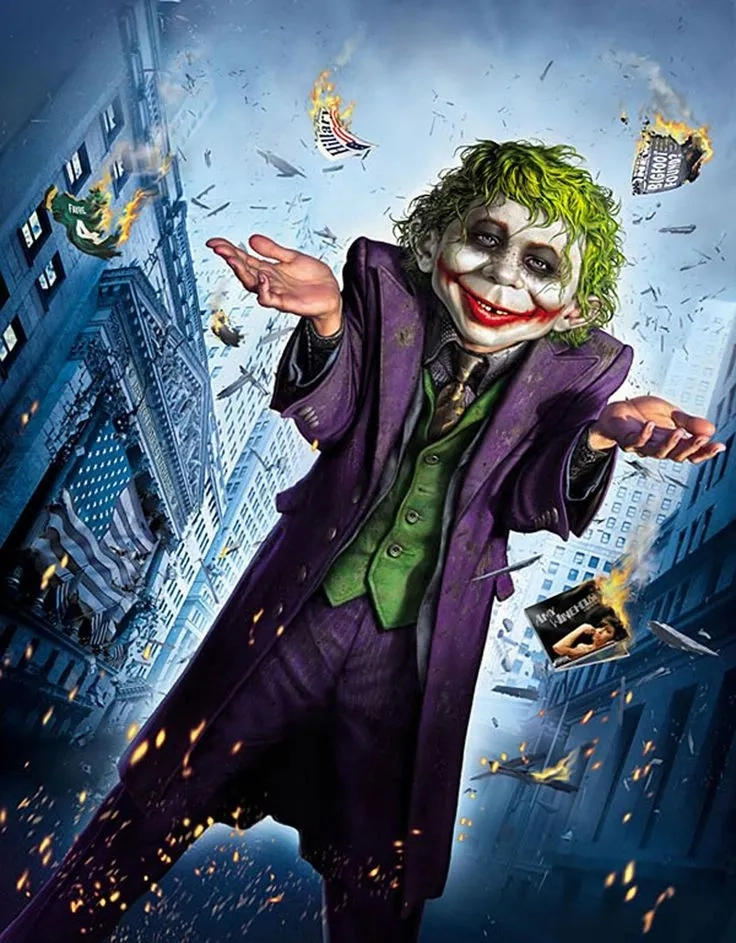 The iconic meme joker face in a classic pose