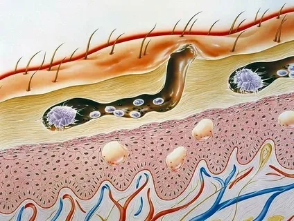 A diagram explaining what is scabies and how it spreads