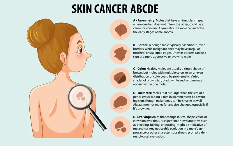 A person examining their skin for skin cancer symptoms