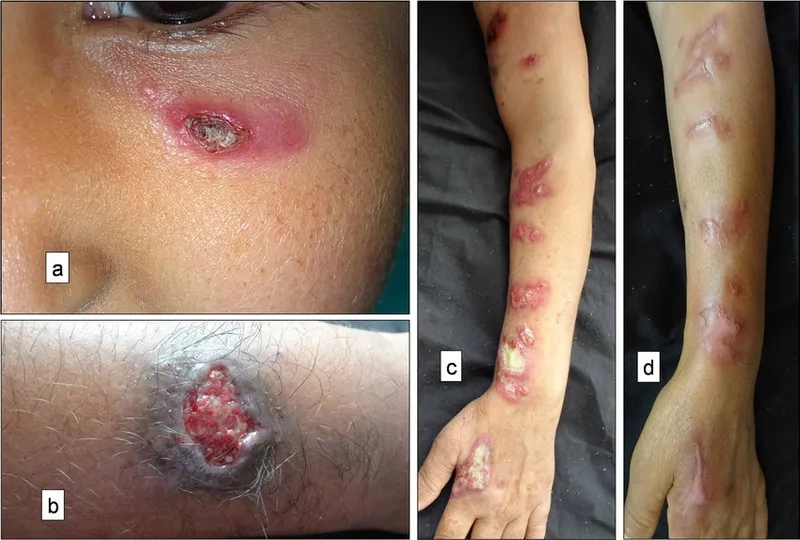 A patient receiving sporotrichosis treatment from a doctor