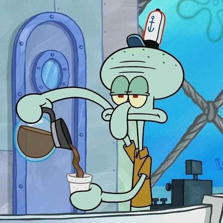 The classic squidward looking out window meme